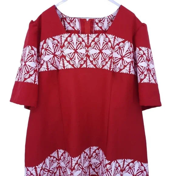 VTG 80s Red Hawaiian Puff Sleeve Square Neck Blouse Wrap Skirt Set Plus Size 5X - Picture 4 of 11